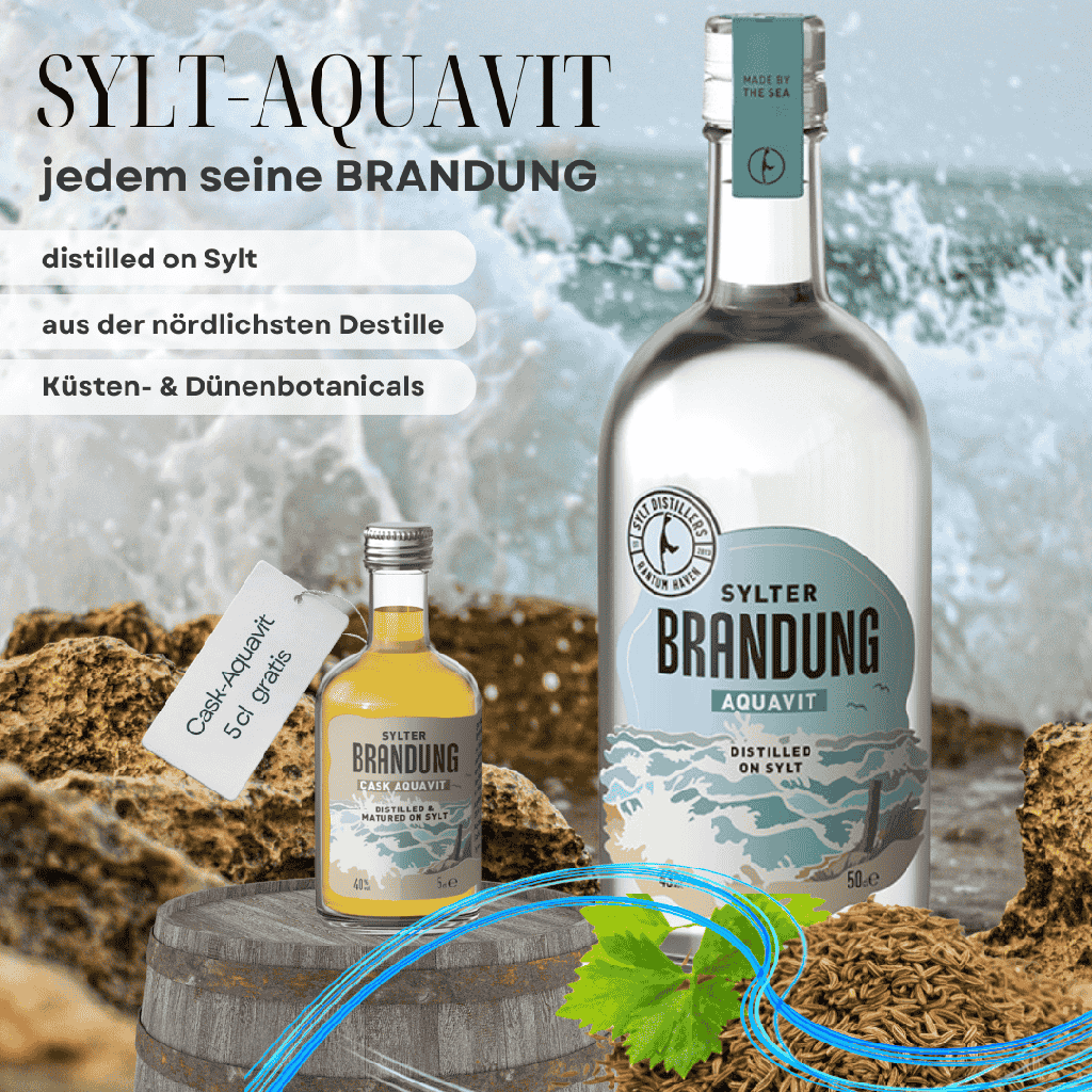 Sylt BRANDUNG Aquavit Geschenkset - 1 Mini Cask-Aquavit gratis-