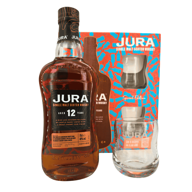 Jura 12 Jahre Single Malt mit 2 Gläsern (40,00% vol. 0,70l)